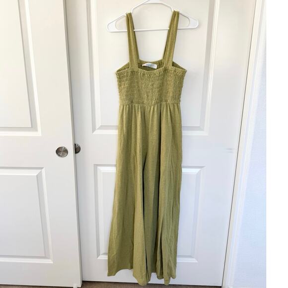 Free People FP Beach Linen Blend Homecoming Wide Leg Jumpsuit Green Medium - Picture 2 of 6